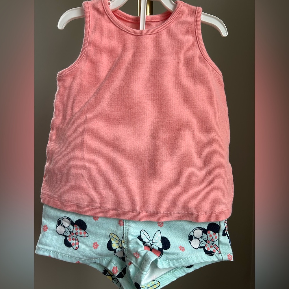 Pink Tank Top and Disney Shorts Set